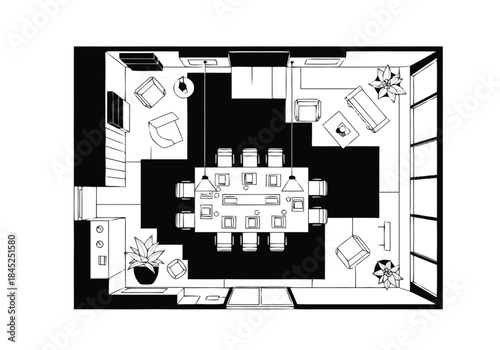 Modern Executive Meeting Room Floor Plan with Furniture Layout Top Down View layout architecture interior design icons exclusive