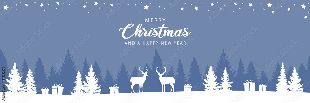 Fototapeta premium christmas winter border with deer in forest vector illustration