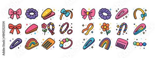 Colorful hair accessories collection with bows, clips, and combs