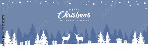 christmas winter border with deer in forest vector illustration