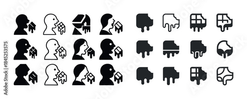 People eating ice cream silhouette set