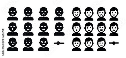 Various facial expressions icon set featuring male emotions