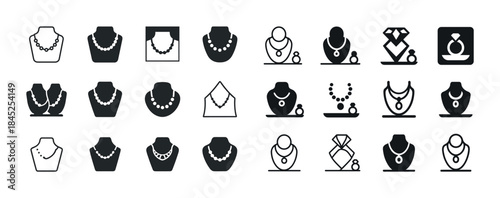 Elegant jewelry icons collection featuring necklaces and rings
