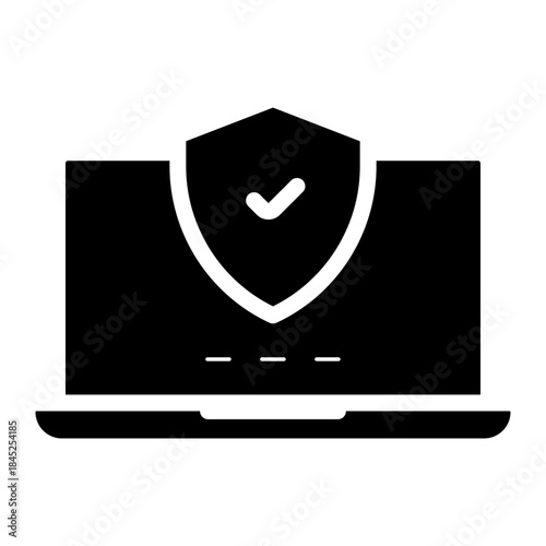 computer laptop secure shield protection glyph icon
