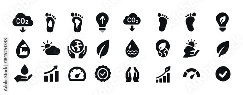 Eco symbols set: carbon footprint, sustainability, renewable ene