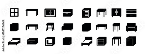 Collection of minimalist black silhouette furniture icons