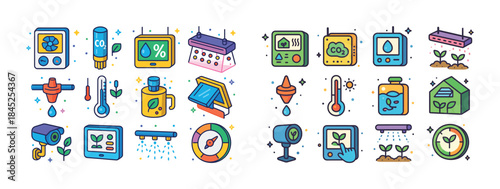 Smart gardening icons: sensors, devices, and automated systems f