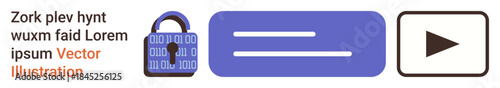 Cybersecurity, user interface design, media playback, data privacy, digital security, access control. Lock symbol with code, horizontal lines triangle. Cybersecurity and user interface design
