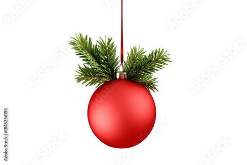 christmas ball with pine branches isolated on white background