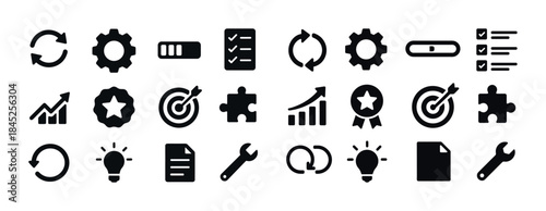 Comprehensive set of black icons for business and productivity t