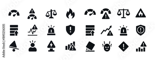 Collection of alert and warning icons featuring various symbols