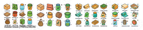 Sustainable packaging icons: compostable, recyclable, eco-friend