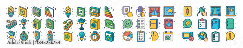 Colorful smart home icon set featuring devices and controls