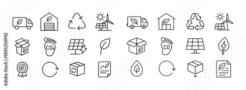 Sustainable energy and recycling icons: solar, recycling, eco-fr