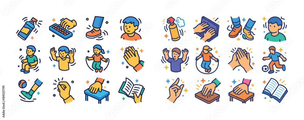 Fototapeta premium Colorful emoji illustrations of people in various activities and