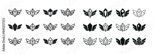 Black and white tribal bird wing logos collection in geometric d