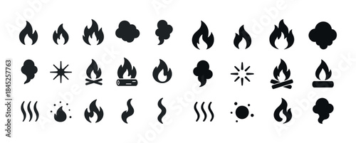 Collection of fire, smoke, and heat icons in various styles