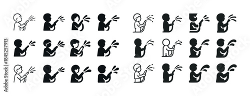 Diverse people washing hands icons set for hygiene and health aw