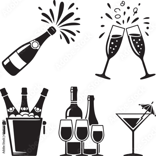 Celebration drink icons set black white