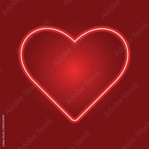 A glowing neon heart for March 8, Valentine's Day, isolated on a dark red background. Message of love and romance. International Women's Day. Vector.