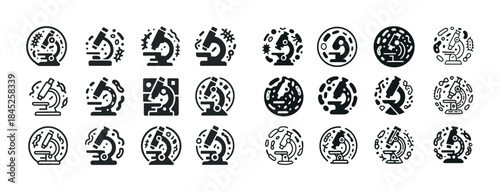 Set of microscope icons with bacteria and virus symbols