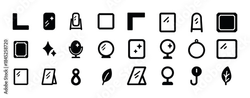 Collection of various mirror icons and geometric shapes