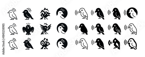 Bird icon collection: stylized avian symbols in various artistic