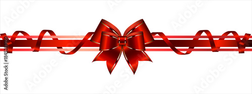 Red realistic silk bow with ribbon for decoration of gift wrapping vector template on a transparent background