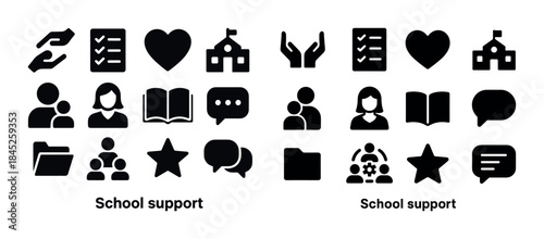School support icons: education, communication, community, learn