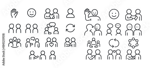 Simple line icons illustrating communication and social interact