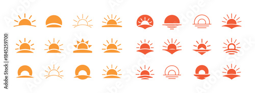 Collection of diverse sun icons in various styles and colors