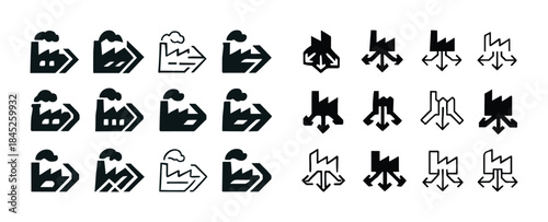 Set of industrial and environmental icon designs with arrows and