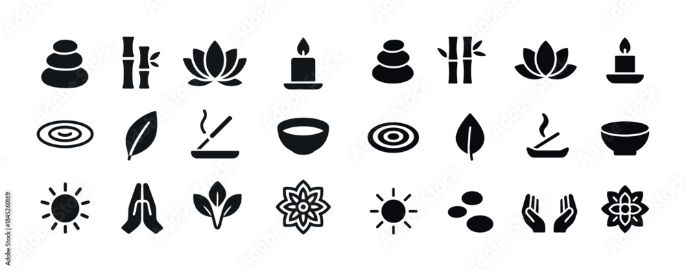 Fototapeta premium Minimalist spa and meditation icons: relaxation, wellness, and z