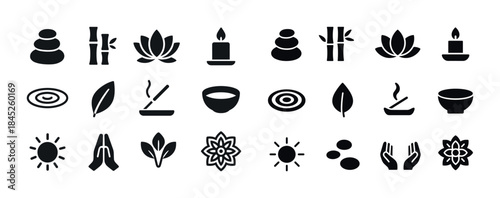 Minimalist spa and meditation icons: relaxation, wellness, and z