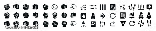 Diverse hand gestures icons set in black and white illustrating