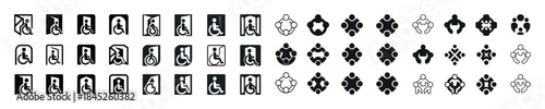 Diverse wheelchair icon set in black and white
