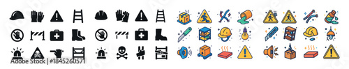 Diverse safety icons for construction and workplace hazards