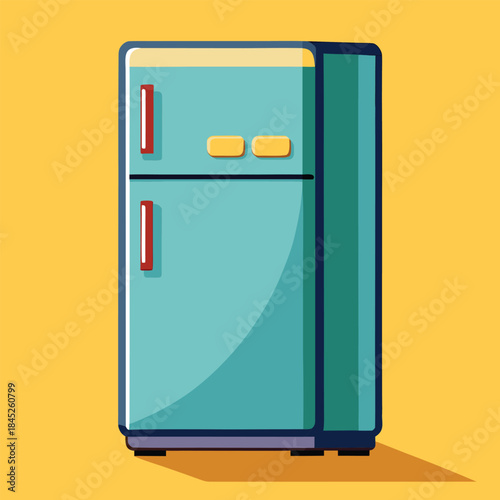 Household refrigerator in retro style. Vector illustration.