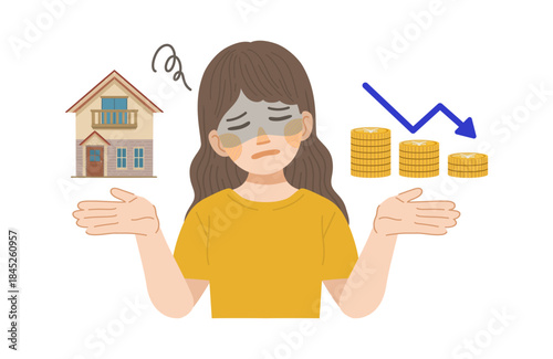 建物の資産価値が下落して落ち込女性のイラスト
