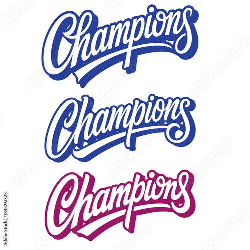 Set of hand-drawn vector inscription "Champions" on a white background