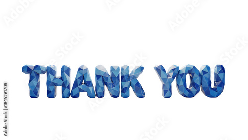 Thank you text rendered in a striking blue low poly 3d graphic style on a black background
