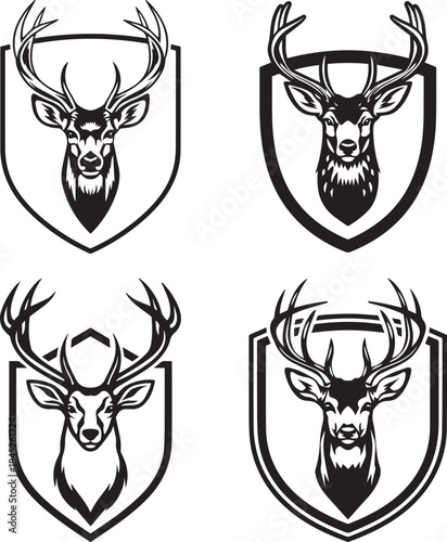 Stag Deer Head Shield Emblems Vector Set