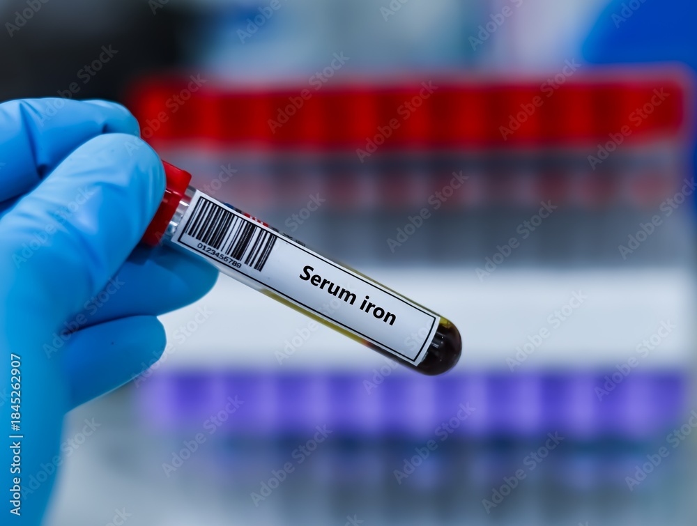 Naklejka premium Blood sample tube for serum iron test analysis.