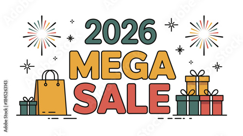 Vibrant 2026 Mega Sale advertisement with gifts