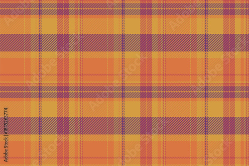 Fluffy pattern texture background, knit textile seamless vector. Linear tartan fabric plaid check in orange and amber colors.