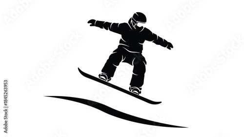 A dynamic snowboarder in mid air captured in striking black silhouette