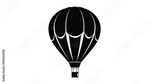 Detailed black hot air balloon design with basket a striking silhouette
