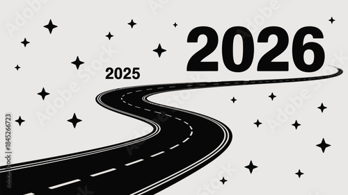 Road to 2026 with starry night sky background