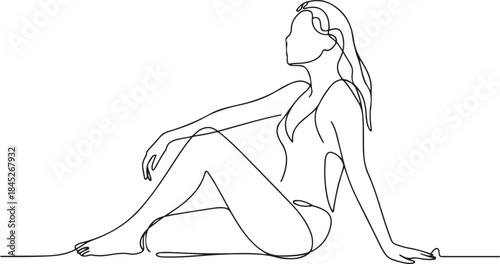 A woman wearing a swimsuit, sitting back, beautiful.one line  vector illustration  with out background