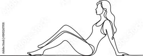 A woman wearing a swimsuit, sitting back, beautiful.one line  vector illustration  with out background